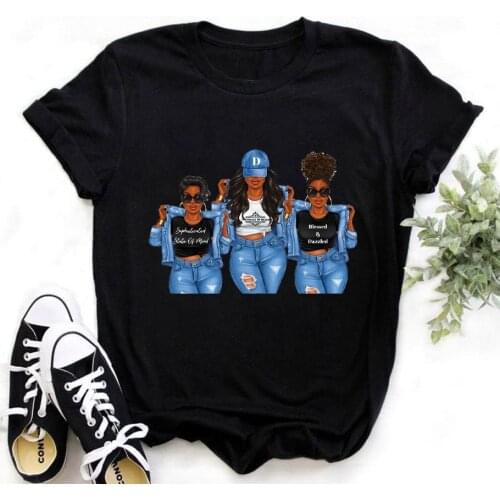 ZOGANKIN Aesthetic Clothes Kawaii Beauty Melanin Shirts Women Black African Curly Hair Girl Graphic Tops Fashion Cartoon T-shirt