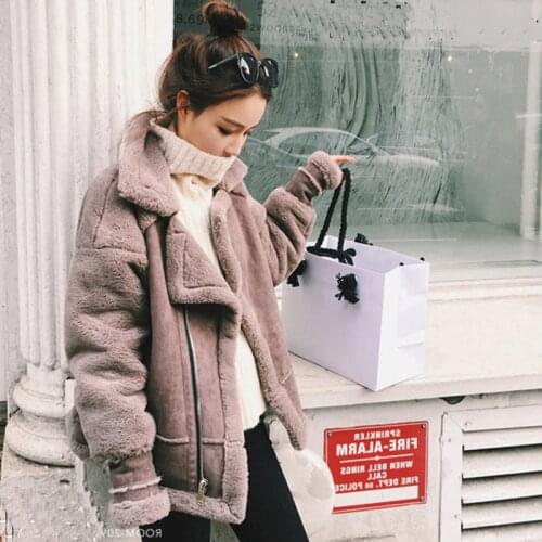 Winter Short Suede Leather Jacket Women Plus Size Female Motorcycle Faux Fur Lined Suede Jacket Woman Coat Large Windbreaker