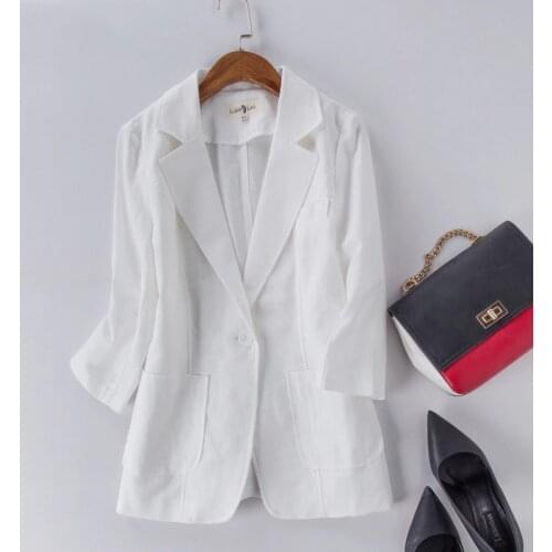 Womens cotton and linen suit new style jacket Slim linen suit jacket Womens fashion white three-quarter sleeve jacket jacket