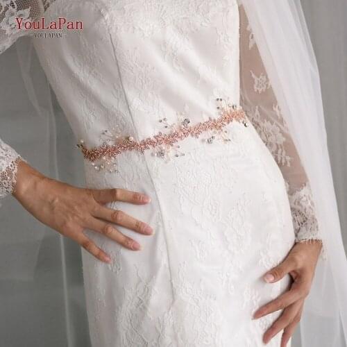 TOPQUEEN SH233-RG Rose Gold Diamond Belts for Wedding Bridesmaid Dresses Belt Women Waist Band Pearl Wedding Rhinestone Belt