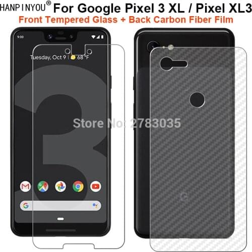 For Google Pixel 3 XL / 3XL 1 Set = Soft Back Carbon Fiber Film + Ultra Thin Clear Premium Tempered Glass Front Screen Protector