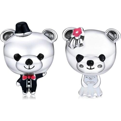 1Pcs New Cute Wedding Bear Pendant DIY Beads Suitable for Original Pandora Charm Bracelet Ladies Jewelry Making Gifts
