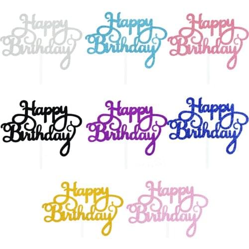 10pcs Glitter Happy Birthday Letter Cake Topper Sparkle Paper Cupcake Topper For Kids Birthday Party Baby Shower Dessert Decor