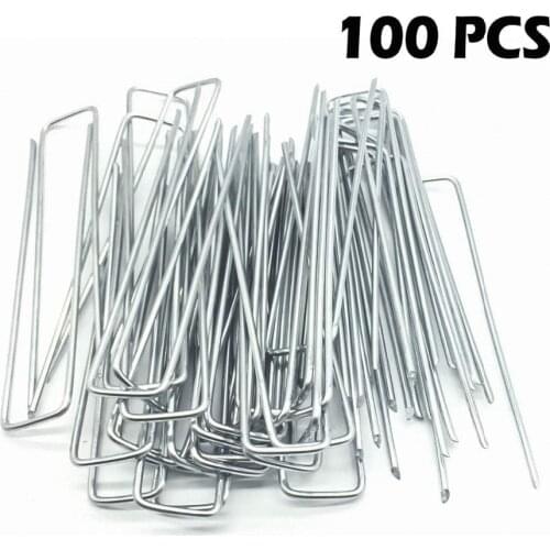 100 Pieces 6 Inch Garden Staples, Galvanized Landscape Sod Stakes Lawn U Pins Pegs for Landscape Fabric, Weed Barrier, Drip Line