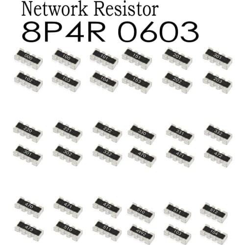 100PCS)CHIP Network Resistor,0603 Packaging:47KR 51KR 56KR 62KR 68KR 75KR 82KR 100KR 120KR 150KR 180K 200KR 220KR 270KR 300KR