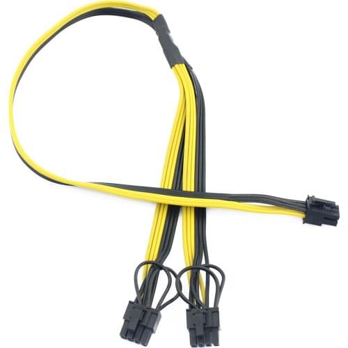 2pcs PCI-E PCI Express 6Pin Male to Dual 8(6+2) Pin Adapter GPU Video Card Power Cable Module Wire 16AWG + 20cm 18AWG