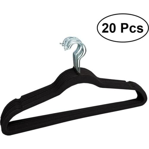 20pcs Non-Slip Flocked Velvet Clothes Hangers Shirts Sweaters Dress Hanger Hook Drying Rack (Black)