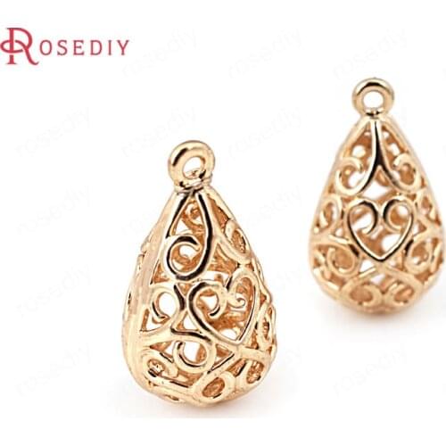 30884-G)10PCS 12x22MM 24K Gold Color Brass Tear Drop Shape Charms Pendants Jewelry Making Supplies Diy Findings Accessories