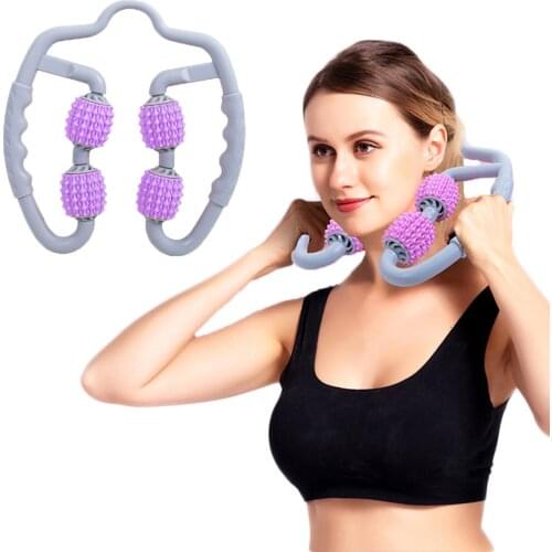 4 Wheels U Shape Trigger Points Massage Roller for Arm Leg Neck Muscle Tissue Gym Yoga Pilates Bodybuilding Fitness Equipment