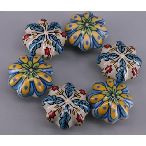 4PCS Floral Print Ceramic Knobs Decorative Cupboard Cabinet Door Knobs Drawer Pulls Handles