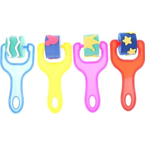 4Pcs/Set Sponge Painting Brush Kid Plastic Handle DIY Graffiti Paint Roller Toy Seal Drawing Tool for School Stationery