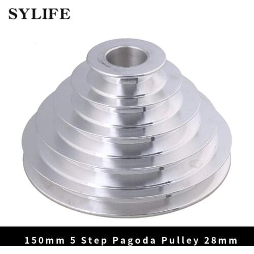 54mm to 150mm Outter Dia 28mm Bore Width 12.7mm Aluminum 5 Step Pagoda Pulley Belt for A Type V-Belt Timing Belt