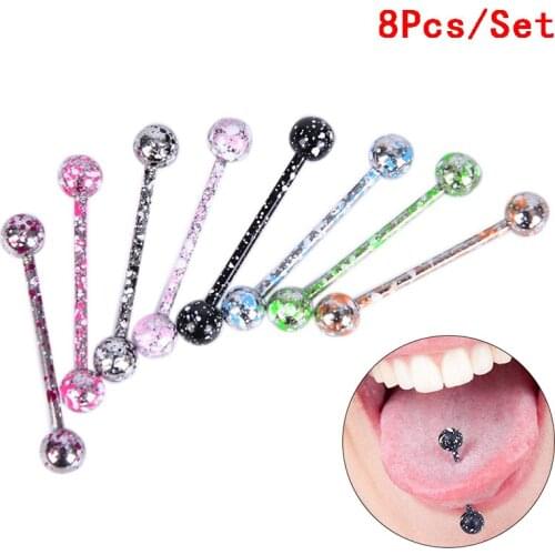 8PCS/Set Mix Colorful Stainless Steel Ball Tongue Bar Ring Body Piercing Jewelry