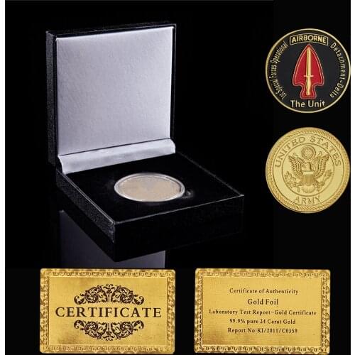 USA Army The Unit 1st Special Forces Operational Airborne Gold Challenge Eagle Coins w/ Box Display