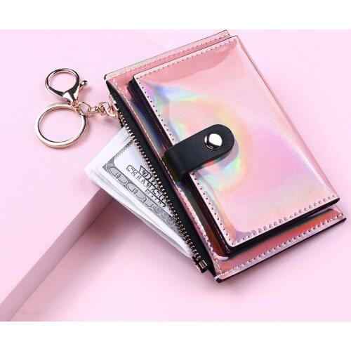 Glitter Transparent Purse Fashion ID Card Holder Wallets Photo Folder Mini Laser Purse Women Clutch Wallet Slim Fashion