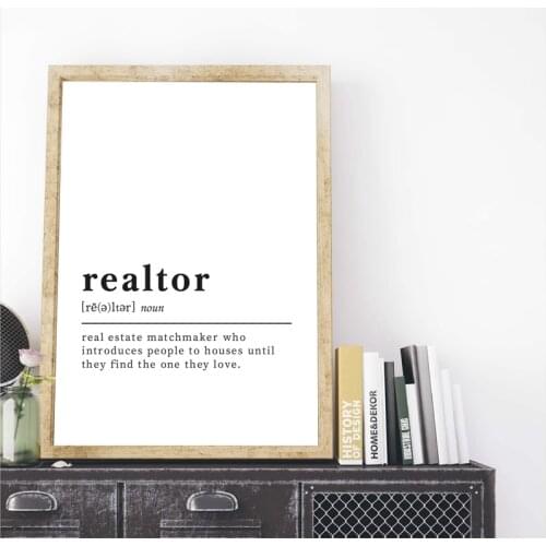 Realtor Job Definition Print Black White Canvas Poster Real Estate Agent Wall Decoration Painting Funny Dictionary Realtor Gift