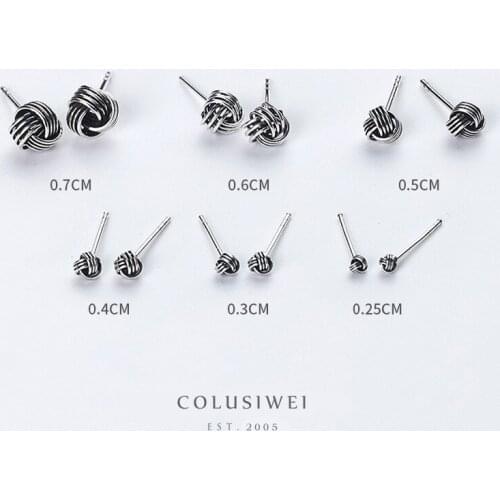 Colusiwei 2019 New 925 Sterling Silver Vintage Knot Ball of Wool Stud Earrings for Women and Men Korean Style Unisex Jewelry