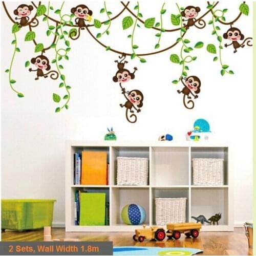 COVPAW Wall Stickers Monkey Tree Childrens Room Kids Room Babys Room Nursery Decor Wall Decals Removable Child Boys Girls