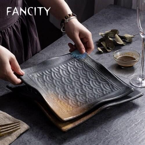 FANCITY Household tableware Chinese style square plate commercial square plate ceramic restaurant plate creative dinner plate