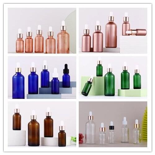 300pcs 5-100ML Pink/Clear/Blue/Green/Amber/Frosted Glass Dropper Bottles for Essential Oil Perfume Sample Bottle Aromatherapy