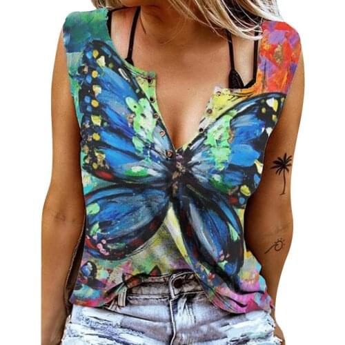 Sleeveless Printed T-shirt Cartoon Print Loose Summer Sleeveless V Neck T-shirt for Office Skin-friendly Summer Vest