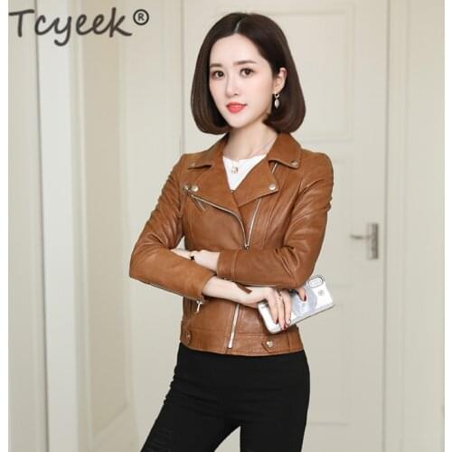 Tcyeek 100% Genuine Leather Jacket Women Clothes 2020 Korean Montone Biker Real Sheepskin Coat Female Short Jacket Hiver SD3365