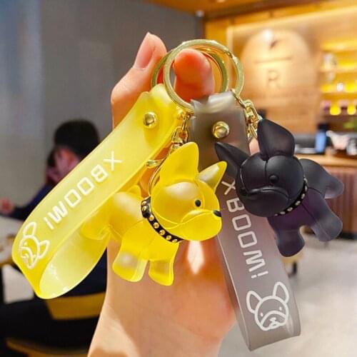 Cute French Bulldog Keychain PU Leather Rope Key Rings Punk Style Women Bags Pendant Trinket Mens Car Key Ring