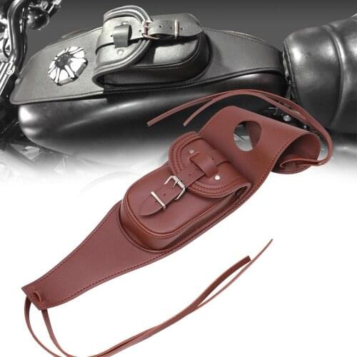 Motorcycle Brown Leather Fuel Tank Chap Cover Panel Pad Bib Bra Bag For Harley Sportster Iron 883 1200 XL Universal