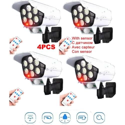 4pcs remote solar fake monitor dummy camera Motion Sensor Wall Light Outdoor Waterproof Garden Lamp Street Garden security light