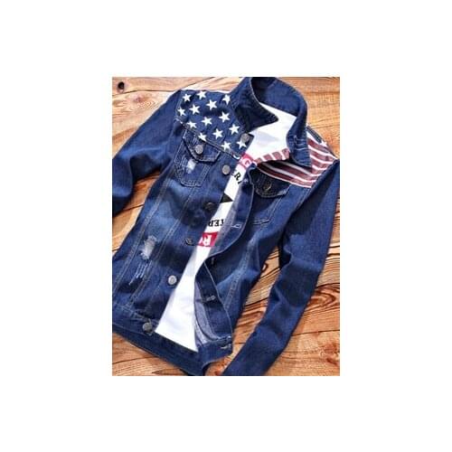 2020 Mens Light Color Hole Handsome Denim Jacket Youth New Slim Denim Jacket