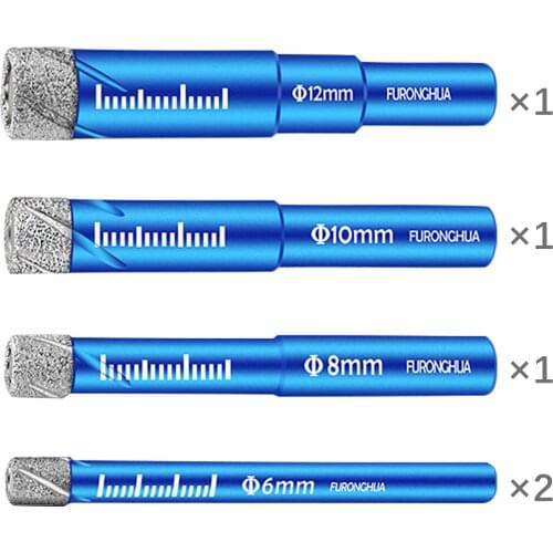 Dry Diamond Drill Bits Set 5PCS with 1/4 5/16 3/8 1/2 Inch for Granite Ceramic Marble Tile Stone Glass Diamond Coating