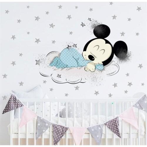 Disney Cartoon Mickey Minnie Mouse baby home decals wall stickers for kids room Princess Room Sticker Anime poster