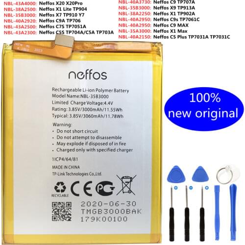 NBL-35B3000 40A2920 43A2500 4000 38A2250 2500 Mobile Phone Battery For TP-LINK Neffos X9 C7 Y7 C9A C7S X20 Pro X1 Lite Max C5S