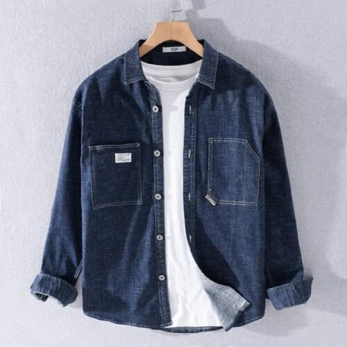 2021 Spring New Mens Denim Shirt Long-sleeved Korean Style Trendy All-match Tooling Shirt Jacket Autumn Japanese Casual Top