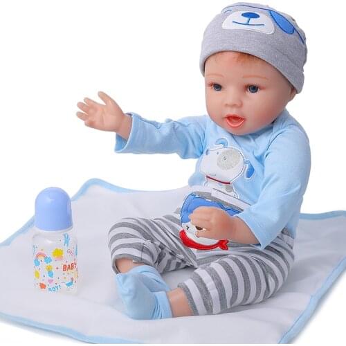 NEW Lifelike Reborn Baby Doll 56CM Boy With Blue Clothes Realistic 22Inch Newborn Baby Dolls Cloth Body Boneca Toy Birthday Gift