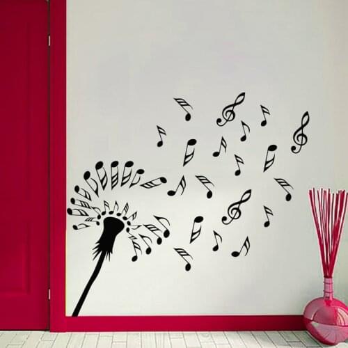 Dandelion Flowers Blossom Wall Decals Creative Music Notes Wall Stickers Home Decor Art Vinyl Murals Decoration
