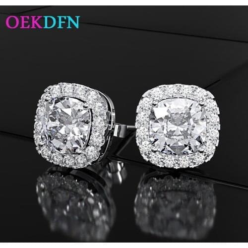 OEKDFN Luxury 925 Sterling Silver Stud Earrings Created Moissanite Gemstone Ear Studs Earrings Wedding Engagement Fine Jewelry