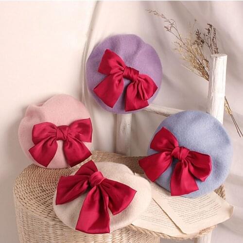 Autumn Winter Beret for Children Big Bow Kids Hats Caps for Girls Beanie Baby Girl Hat Toddler Cap Infant Accessories 2-5Y