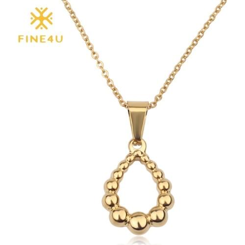 FINE4U N164 Gold Color Ball Beads Pendant Necklace Stainless Steel Chain Necklace For Women Friendship Jewelry Gift