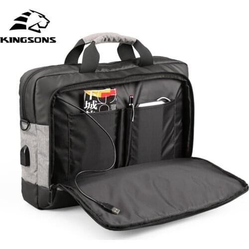 Kingsons Mens Bag Briefcase USB Charging Laptop Bag Casual Male Handbag Large-capacity Messenger Shoulder Bags School Satchel