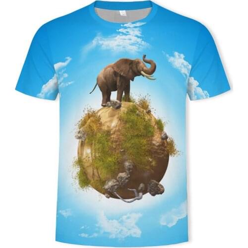 Elephants Standing on Earth T shirts Men Animal Tshirts Casual Wall T shirt 3d Abstract Print Gray Tshirt Printed Mens Clothing