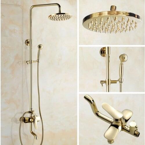 Gold Color Brass Single Handle Bath Shower Mixer Faucet Wall Mounted Outdoor Shower Mixer with Handshower zgf302