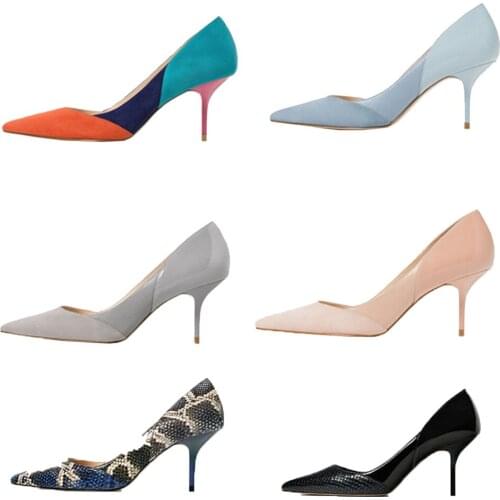 Lovirs Women Pumps Pointed Toe Slip On Mixed Color Shallow Pumps Mid Heel Thin Heel Dress Party Shoes Size 34-40