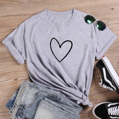 Heart Drawing T-shirt Funny T Shirts Women Short Sleeve O-neck T-shirt Women Cotton Tshirt Women Top Loose Tee Shirt Femme