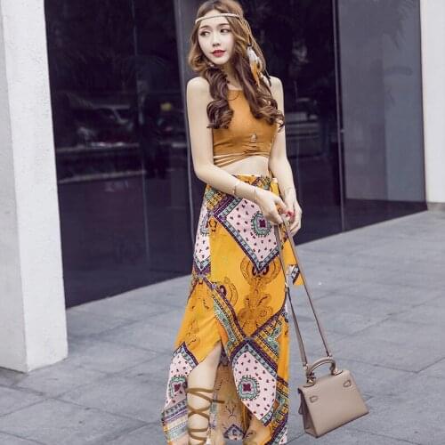 2017 Summer new Korean womens Republic of Korea Two pieces backless halter cross women maxi dress vestidos