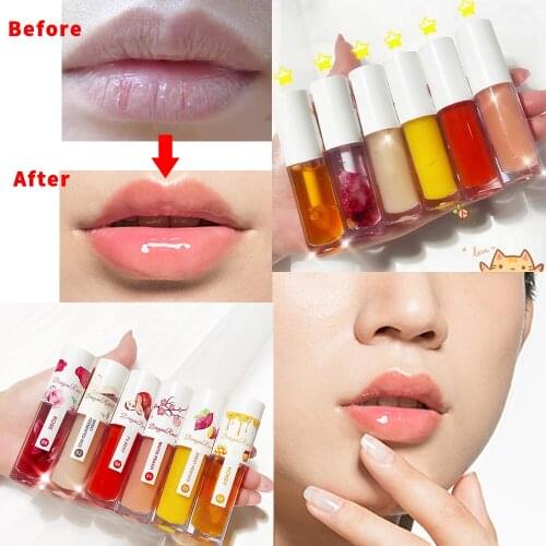 Rose Flower Lip Oil Natural Plant Extarct Rose Flower Lip Oil Moisturizing Liquid Lip Gloss Nourish Colorless Lip Balm Lip Care