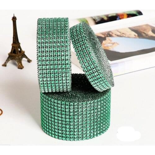 1.5cm-6cm Width 10 Yards A Roll Green Plastic Rhinestone Net Drill Wrap Ribbon Wedding Party Home Decoration DIY Accessories