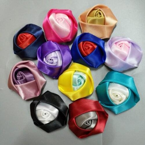 100Pieces/Bag Size 3.5CM Two Color Roses Handmade Artificial Satin Rose Ribbon Flowers DIY For Make Wedding Bouquet Accessories