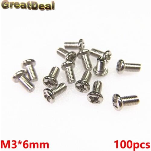 100pcs M3*6mm Screw M3x6mm Stainless Steel Screws Toy Computer Host Panel Mount Phillips Cross Screws Repair Tools HY369