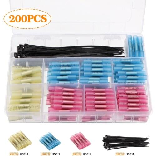 135/200pcs Heat Shrink Butt conectores electricos Insulated Electrical Wire Connector Crimp Terminals Butt Splice cable tie